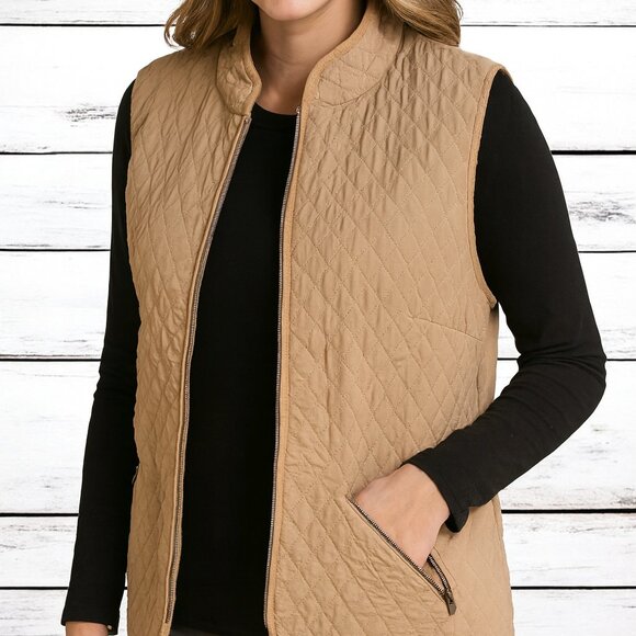 TALBOTS Vest Womens Quilted Zip Front Pockets Corduroy Trim Golden Tan size 3X - Picture 3 of 9